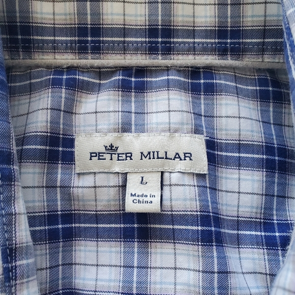 Peter Millar Checked Button Up Dress Shirt Men's Large Blue/White Casual Office - Picture 2 of 6